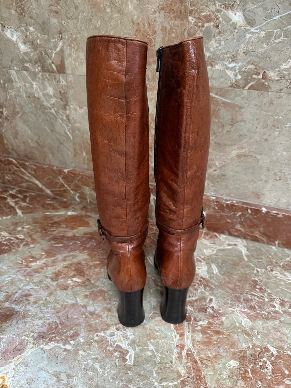 Prada Brown Leather Knee-High Heeled Boots - Picture 4 of 6